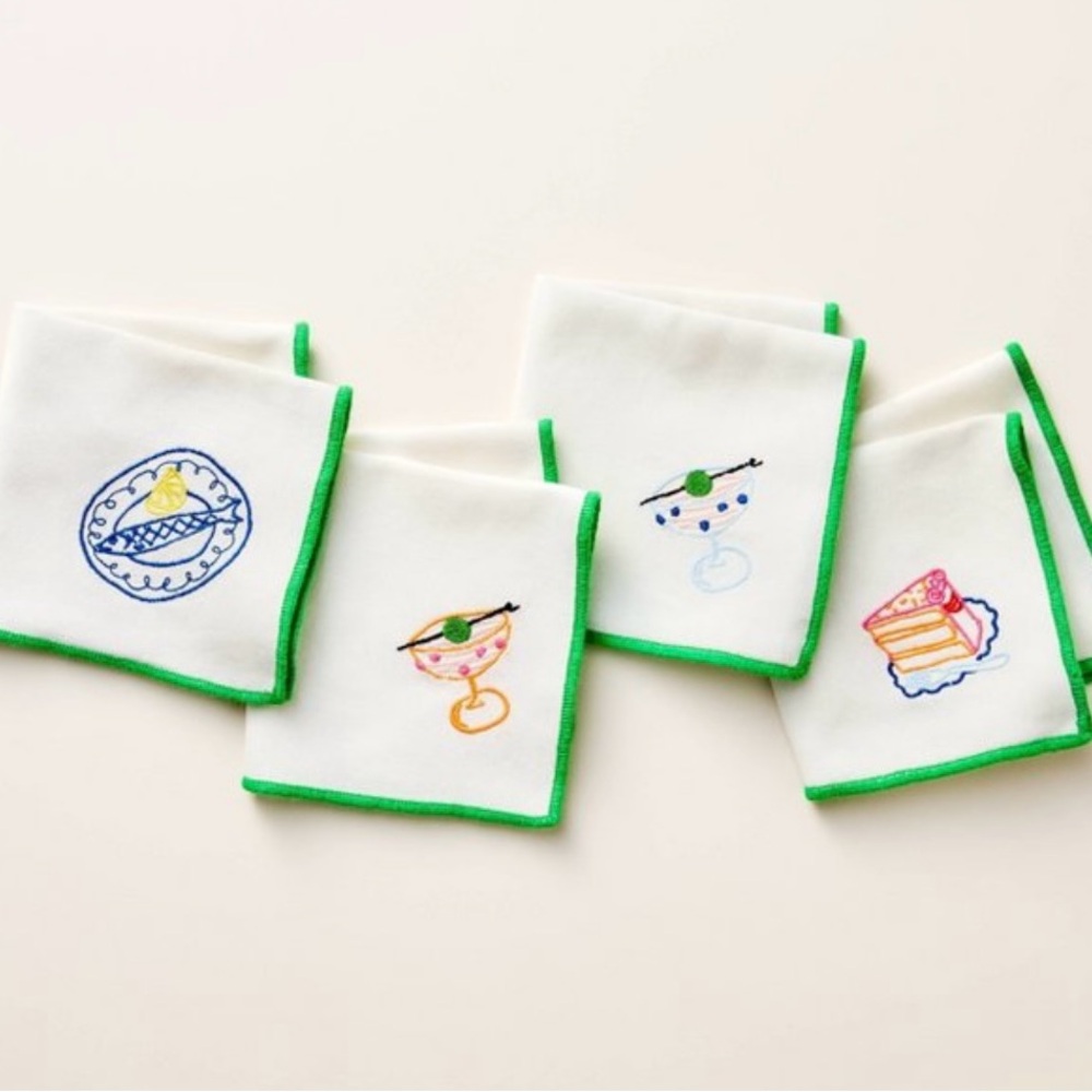 Kate Spade Target Collaboration Embroidered Napkins Set - Green Trim